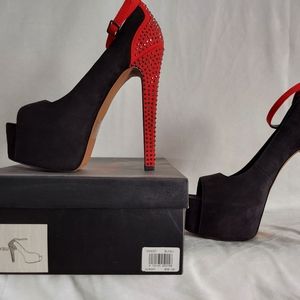 Wild Pair Black and Red Suede Heel